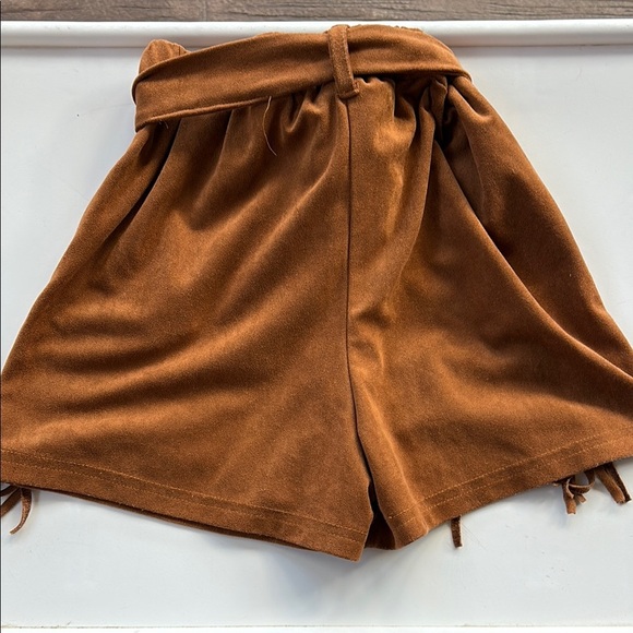 Mia Belle Girls Brown Fringe Suede Shorts - Picture 5 of 5